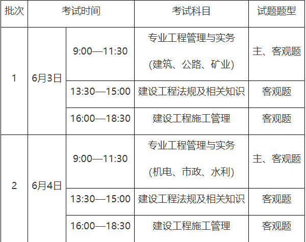 2023年重庆二级建造师考试时间：6月3日-4日
