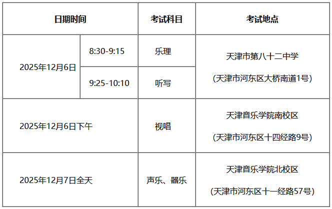 天津2026年音乐艺考时间及地点？准考证打印时间？