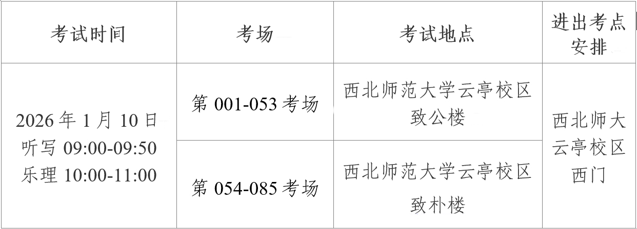 甘肃2026年普通高校招生音乐类专业统考考生指南